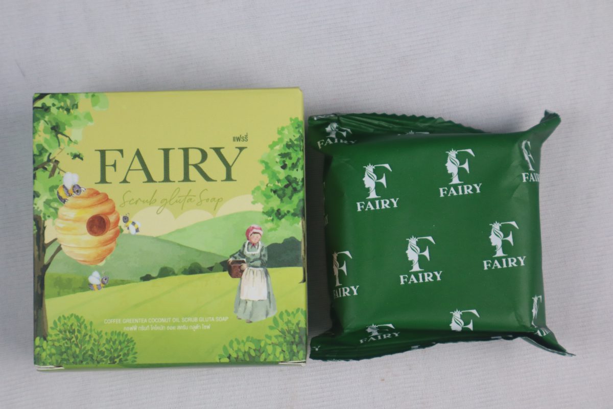 FAIRY Scrub Gluta Soap – Coffee, Green Tea & Coconut Oil (Thailand) – 60g - Image 1